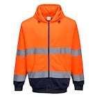 Immagine di Felpa bicolore con cappuccio e zip intera hi-vis PORTWEST B317 colore arancione/blu navy taglia L