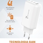 Immagine di Caricabatterie Bianco PRODOTTI BULK TECHMADE CARICATORE RAPIDO GaN 3PORTE (2 USB-C+1 U TM-P937-WH