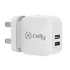 Immagine di Caricabatterie bianco CELLY TC2USBTURBO - 2 USB Wall Charger 17W UK plug [TU TC2USBTURBOUK