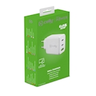 Immagine di Caricabatterie bianco CELLY TC3GAN65W - 2 USB-C and USB Wall Charger Gan 65W