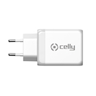 Immagine di Caricabatterie bianco CELLY TC3GAN65W - 2 USB-C and USB Wall Charger Gan 65W