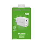 Immagine di Caricabatterie bianco CELLY TC3GAN65W - 2 USB-C and USB Wall Charger Gan 65W