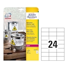 Immagine di Etichette adesive in poliestere bianco extra resistente, 70x37mm, 24 etichette per foglio, 20 fogli