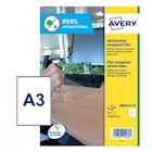 Immagine di Avery Pellicole trasparenti antimicrobiche, formato A3, 420x297 mm, 1 adesivo per foglio, 10 fogli