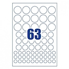 Immagine di Pellicole trasparenti antimicrobiche, formato A4, rotonde miste, 63 adesivi per foglio, 10 fogli