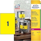 Immagine di Etichette adesive in poliestere giallo extra resistente, 210x297mm, 1 etichetta per foglio, 20 fogli