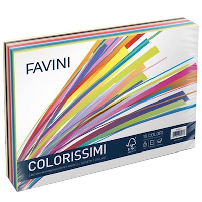 Immagine di Cartoncino favini prismacolor cm 25x35 g220 mix 15 colori assortiti risma da 240 fogli