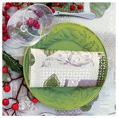 Immagine di Tovagliolo natalizio Airlaid in carta a secco MCR 40x40 Shabby colore verde oliva 50 pezzi