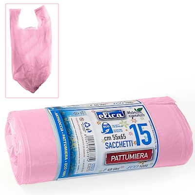 Immagine di Sacchetto rifiuti con maniglia ELICA MDPE cm 55x65 colore rosa trasp. - 15 micron - l 40