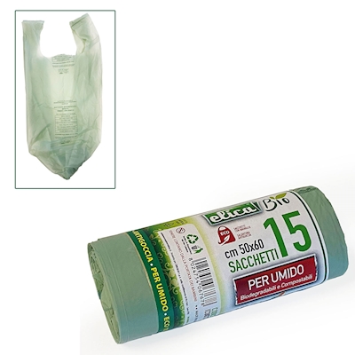 Immagine di Sacchetto rifiuti con maniglia ELICA BIO cm 50x60 colore naturale verdino - 15 micron - l 28