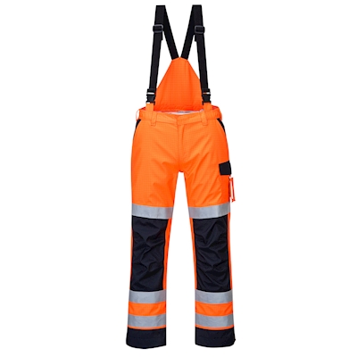Immagine di Pantalone modaflame impermeabile multi norma arco elettrico PORTWEST MV71 colore arancione/blu navy