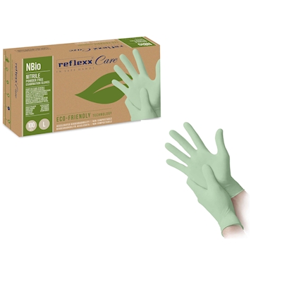 Immagine di Guanti monouso biodegradabile in nitrile senza polvere REFLEXX NBIO colore verde pastello taglia XL