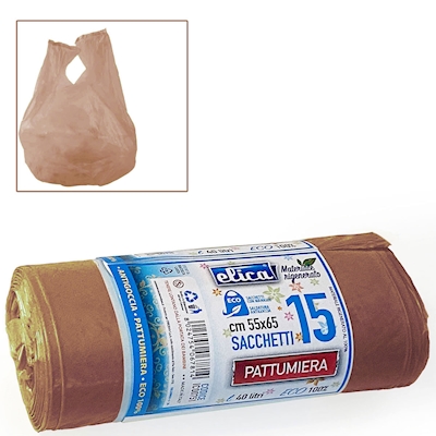 Immagine di Sacchetto rifiuti con maniglia ELICA MDPE cm 55x65 colore marrone - 15 micron - l 40