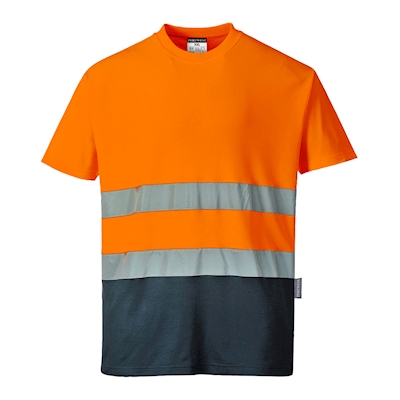 Immagine di T-shirt bicolore alta visibilità PORTWEST COTTON COMFORT colore arancione/blu navy taglia XS