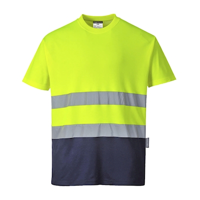 Immagine di T-shirt bicolore alta visibilità PORTWEST COTTON COMFORT colore giallo/blu navy taglia XS