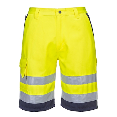 Immagine di Bermuda alta visibilitè  leggere poly-cotton PORTWEST L043 colore giallo/blu navy taglia XL