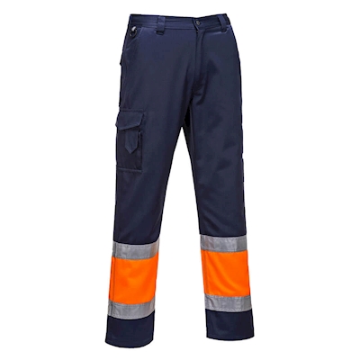 Immagine di Pantaloni alta visibilitè  leggeri bicolore combat PORTWEST L049 colore arancione/blu navy taglia L