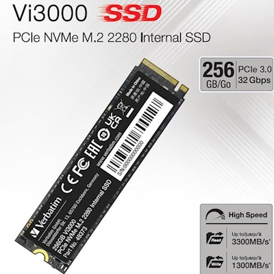 Immagine di Ssd interni 256GB pcie gen 3.0 x 4 nvme VERBATIM Vi3000 Internal PCIe NVMe M.2 SSD 256GB 49373V