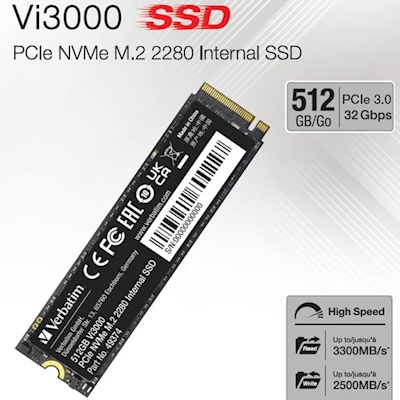 Immagine di Ssd interni 512.00000 pcie gen 3.0 x 4 nvme VERBATIM Vi3000 Internal PCIe NVMe M.2 SSD 512GB 49374V