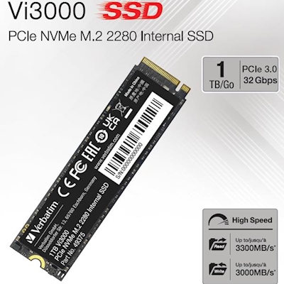 Immagine di Ssd interni 1000GB pcie gen 3.0 x 4 nvme VERBATIM Vi3000 Internal PCIe NVMe M.2 SSD 1TB 49375V