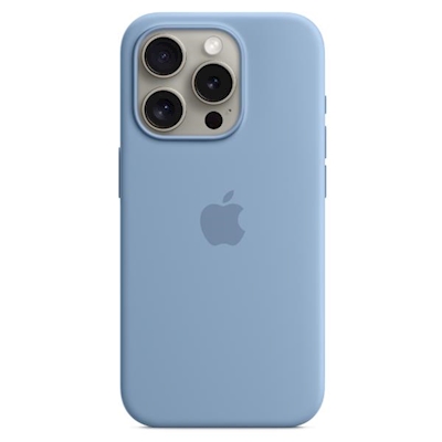 Immagine di Custodia magsafe in silicone per iphone 15 pro max colore blu inverno