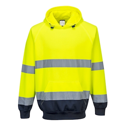 Immagine di Felpa bicolore con cappuccio hi-vis PORTWEST B316 colore giallo/blu navy taglia XXL