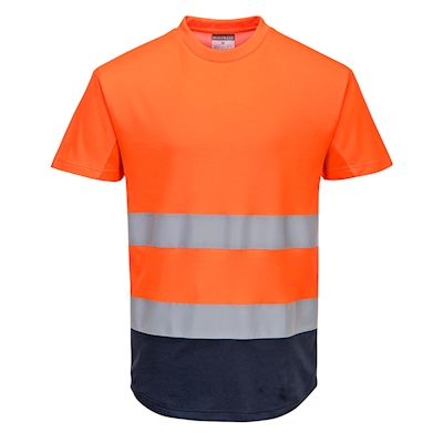 Immagine di T-shirt bicolore mesh cotton comfort hi-vis PORTWEST C395 colore arancione/blu navy taglia M