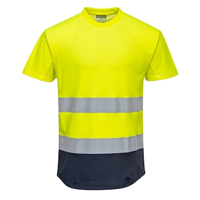Immagine di T-shirt bicolore mesh cotton comfort hi-vis PORTWEST C395 colore giallo/blu navy taglia M