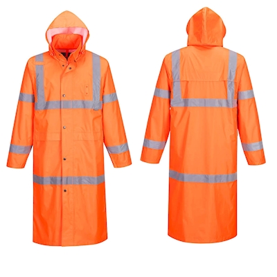 Immagine di Cappotto impermeabile lunghezza 122 cm alta visibilità PORTWEST H445 colore arancione taglia L