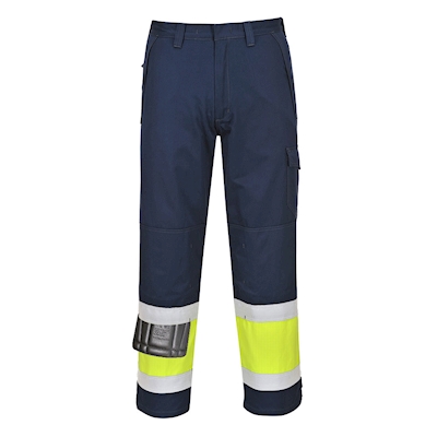 Immagine di Pantalone modaflame hi-vis PORTWEST MV26 colore giallo/blu navy taglia XL