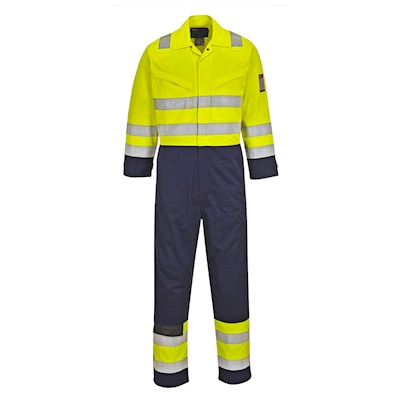 Immagine di Tuta modaflame hi-vis PORTWEST MV28 colore giallo/blu navy taglia L