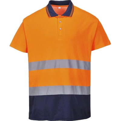 Immagine di Polo bicolore alta visibilità PORTWEST COTTON COMFORT colore arancione/blu navy taglia S