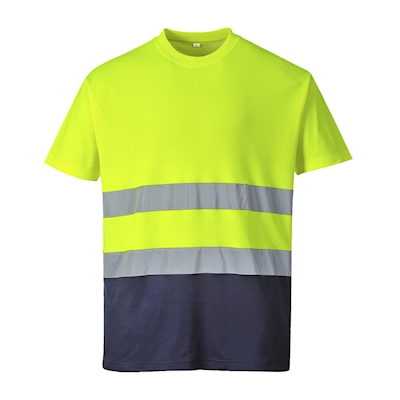 Immagine di T-shirt bicolore alta visibilità PORTWEST COTTON COMFORT colore giallo/blu navy taglia L