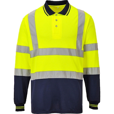 Immagine di Polo bicolore maniche lunghe hi-vis PORTWEST S279 colore giallo/blu navy taglia L