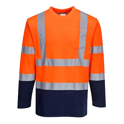 Immagine di T-shirt bicolore cotton comfort maniche lunghe hi-vis PORTWEST S280 colore arancione/blu navy taglia