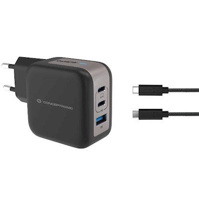 Immagine di Caricabatterie a 3 porte PD (1x USB e 2x USB-C) con cavo CONCEPTRONIC ALTHEA17B 67W colore nero