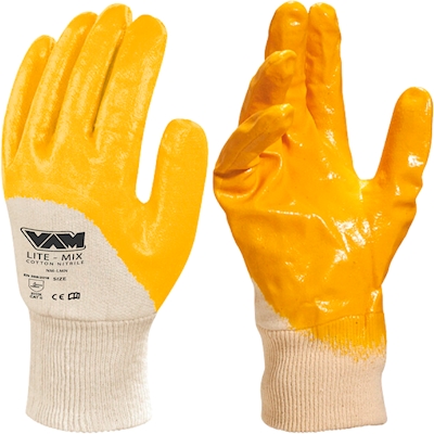 Immagine di Guanti in cotone spalmato in nitrile VAM LITE-MIX colore bianco/giallo taglia 10 - paio