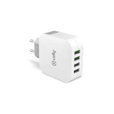 Immagine di Caricabatterie bianco CELLY TC4USBTURBO - 4 USB Wall Charger 22.5W [TURBO] TC4USBTURBO