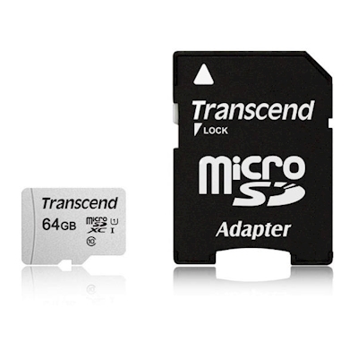 Immagine di Memory Card micro sd xc 64GB TRANSCEND TS64GUSD300S-A - microSD da 64GB, con adattatore, TS64GUSD30