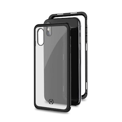 Immagine di Cover alluminio + vetro temperato nero CELLY ATTRACTION - Apple iPhone Xs/ iPhone X ATTRACTION900BK