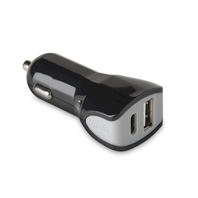 Immagine di Caricabatterie nero CELLY CCTYPECUSB - USB-A/USB-C Car Charger 17W CCTYPECUSBBK