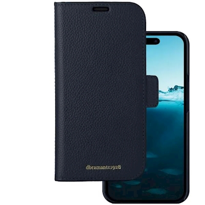 Immagine di Cover pelle Nero DBRAMANTE 1928 New York - iPhone 15 - Pacific Blue NY61PABL5675