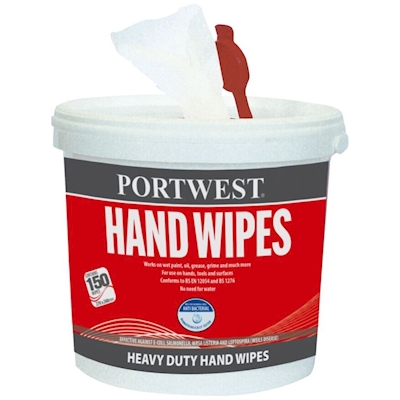 Immagine di Salviette detergenti per le mani PORTWEST HAND WIPES barattolo 150 pezzi