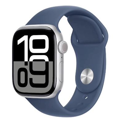 Immagine di Apple Watch Series 10 GPS cassa 42 mm alluminio argento cinturino Sport denim - M/L