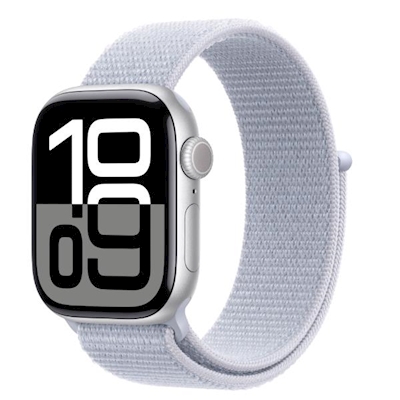 Immagine di Apple Watch Series 10 GPS cassa 46 mm alluminio argento cinturino Sport Loop nuvola azzurra