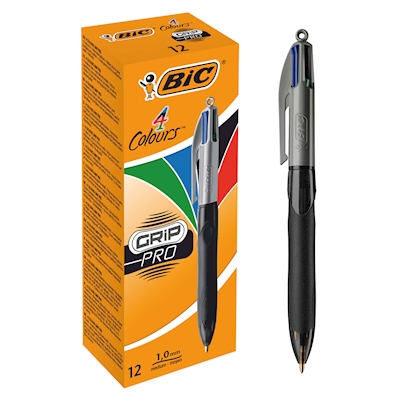 Immagine di Penna multifunzione a sfera a scatto BIC 4 COLOURS GRIP PRO fusto grigio punta media mm 1