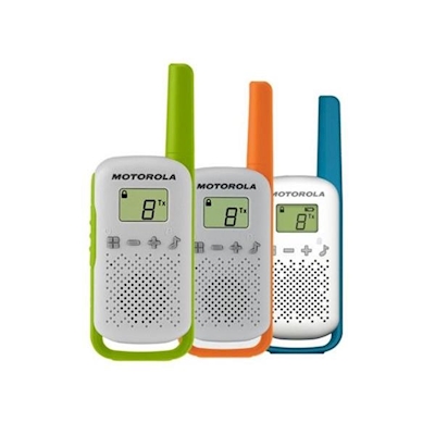 Immagine di Ricetrasmittente motorola walkie talkie t42 verde/arancione/petrolio 3pk 59t42triplepack