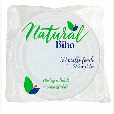 Immagine di Piatto fondo monouso BIBO NATURAL in bioplastica colore bianco Ø 21,5 cm