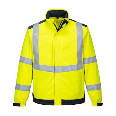 Immagine di Softshell modaflame multi norma arco elettrico PORTWEST MV72 colore giallo/blu navy taglia S