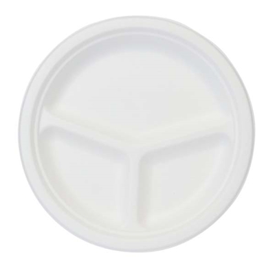 Immagine di Piatto tre scomparti rotondo in polpa di cellulosa colore bianco Ø cm 26